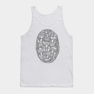 Faces and Expressions Pen and Ink Drawing Composition of Simplistic Tribal Faces Tank Top